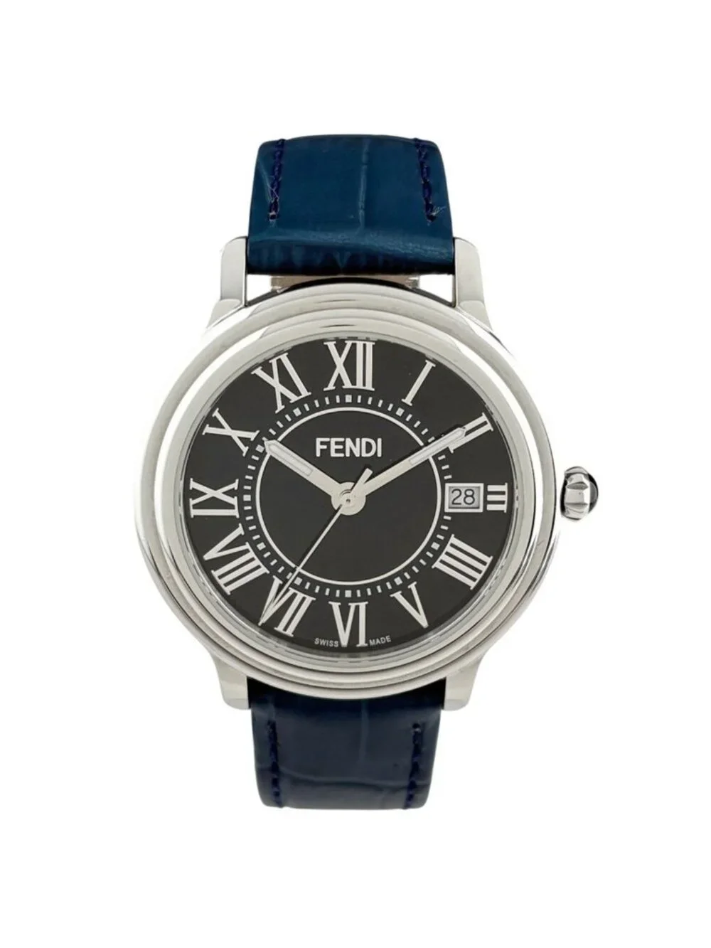 Fendi Wristwatch SS Leather Quartz Navy Watch